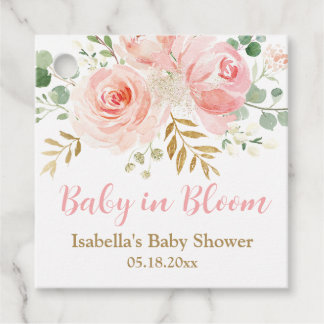 Baby in Bloom Favor Tags, Blush Pink Baby shower Bedankjes Labels