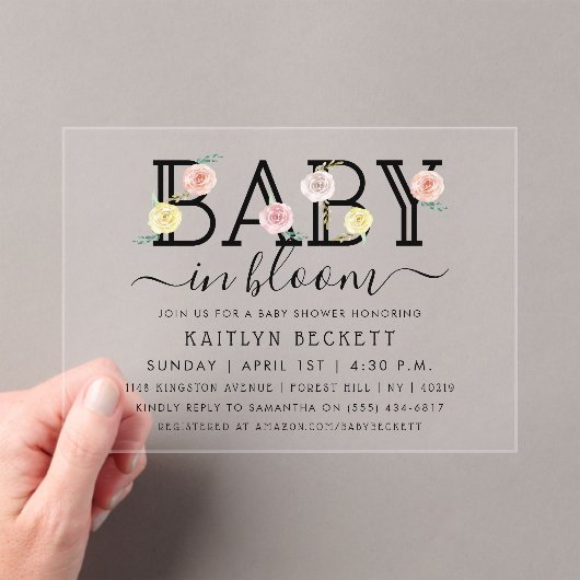 Baby in Bloom Floral Baby shower Acryl Uitnodigingen (Insitu (Draagbaar))