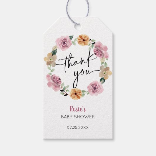 Baby in Bloom Floral Baby shower Dank u Cadeaulabel (Voorkant)