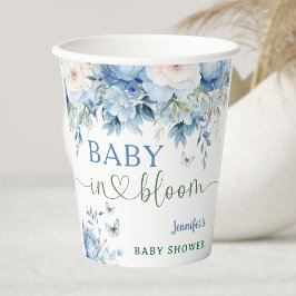 Baby in Bloom Floral Baby shower Dusty Blue Papieren Bekers