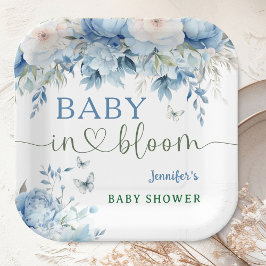 Baby in Bloom Floral Baby shower Dusty Blue Papieren Bordje