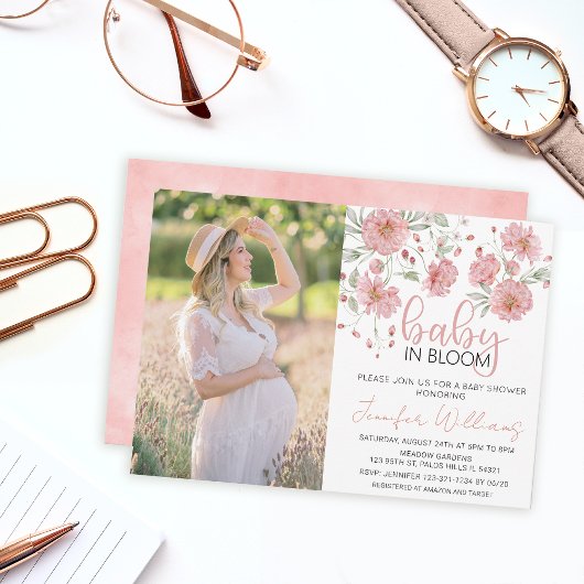 Baby in bloom floral baby shower foto-uitnodiging kaart