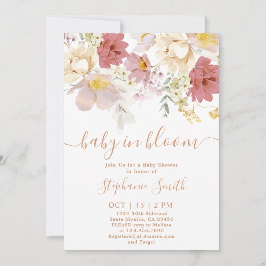 Baby in Bloom Floral Baby shower Girl Invitation Kaart (Voorkant)