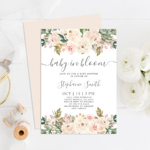Baby in Bloom Floral Baby shower Girl Invitation Kaart