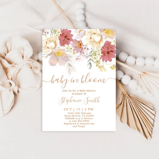 Baby in Bloom Floral Baby shower Girl Invitation Kaart