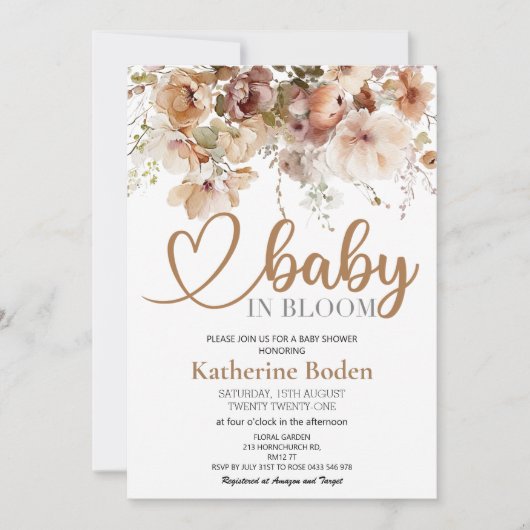 Baby in Bloom Floral Baby shower Invitation (Voorkant)