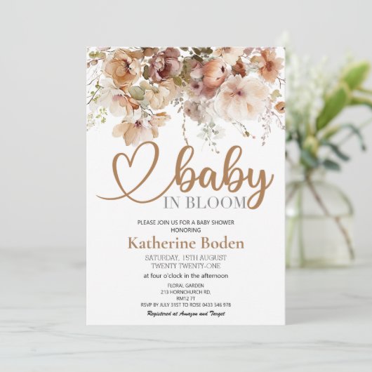 Baby in Bloom Floral Baby shower Invitation (Staand voorkant)