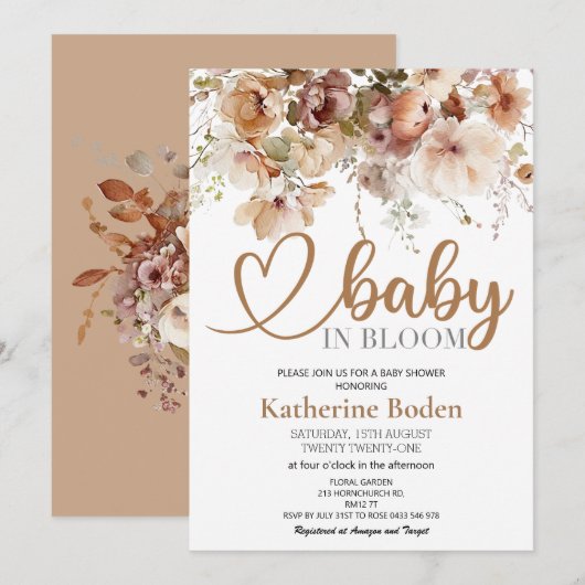 Baby in Bloom Floral Baby shower Invitation (Voorkant / Achterkant)