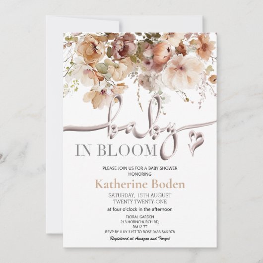 Baby in Bloom Floral Baby shower Invitation (Voorkant)