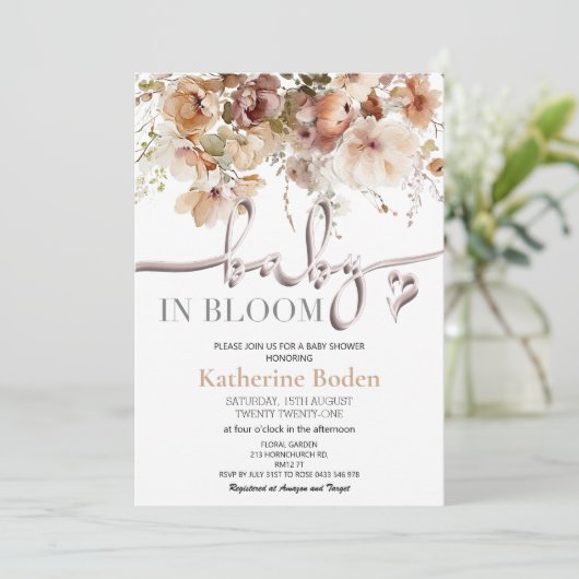 Baby in Bloom Floral Baby shower Invitation (Staand voorkant)
