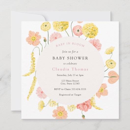Baby in Bloom Floral Baby shower Invitation Kaart (Voorkant)