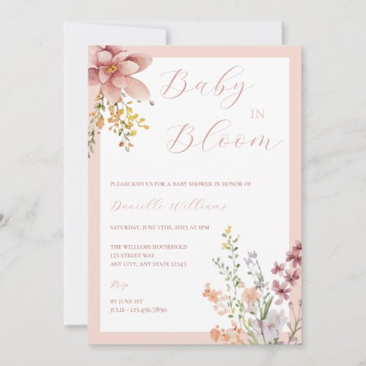 Baby in Bloom Floral Baby shower Invitation Kaart (Voorkant)