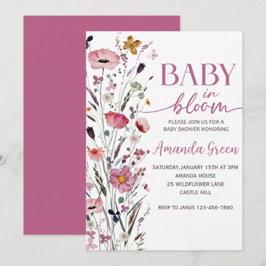 Baby In Bloom Floral Baby Shower Invitation Kaart (Voorkant / Achterkant)