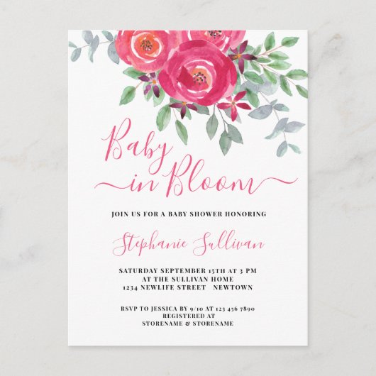 Baby in Bloom Floral Baby shower Invitation Uitnodiging Briefkaart (Voorkant)