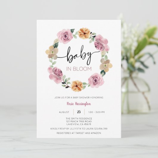 Baby in Bloom Floral Baby shower Kaart (Staand voorkant)