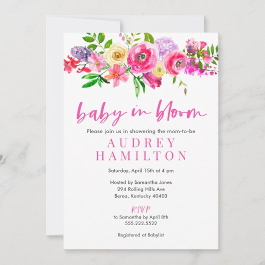 Baby in Bloom Floral Baby shower Kaart (Voorkant)