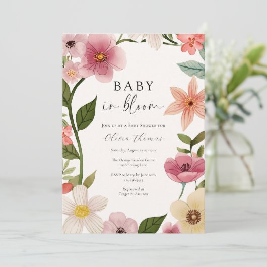 Baby in Bloom Floral Baby shower Kaart (Staand voorkant)