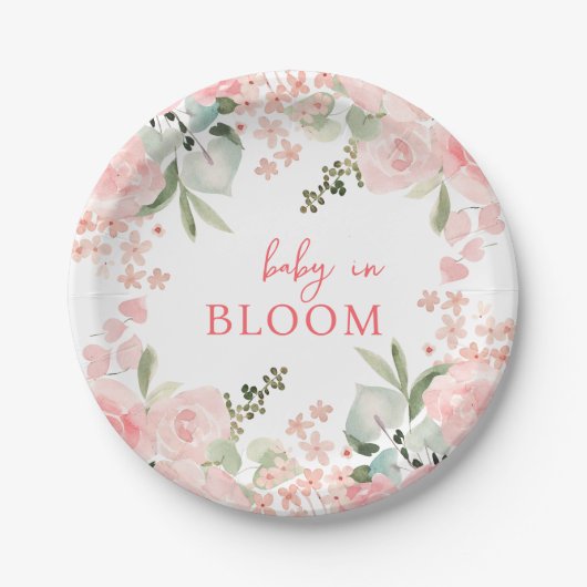 Baby in Bloom Floral Baby shower Papieren Bordje (Voorkant)