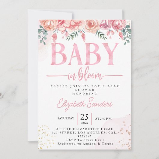 Baby in Bloom Floral Baby Shower – Pink Roses Kaart (Voorkant)