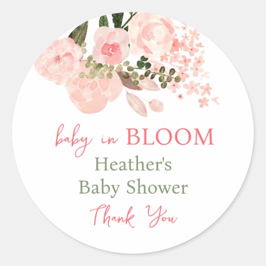 Baby in Bloom Floral Baby shower Ronde Sticker (Voorkant)