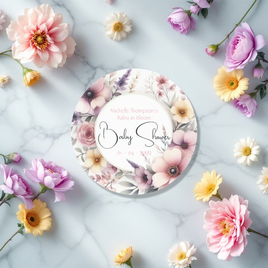 Baby in Bloom Floral Baby shower Ronde Sticker