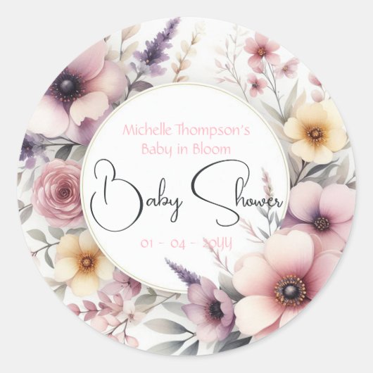 Baby in Bloom Floral Baby shower Ronde Sticker (Voorkant)