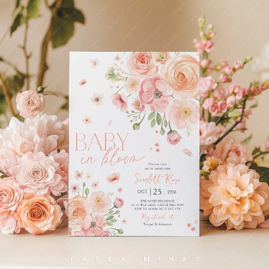 Baby in Bloom Floral Baby shower Roze Kaart
