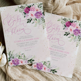 Baby in Bloom Floral Baby shower roze Paars Kaart