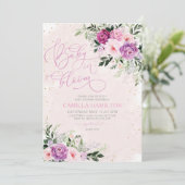 Baby in Bloom Floral Baby shower roze Paars Kaart (Staand voorkant)