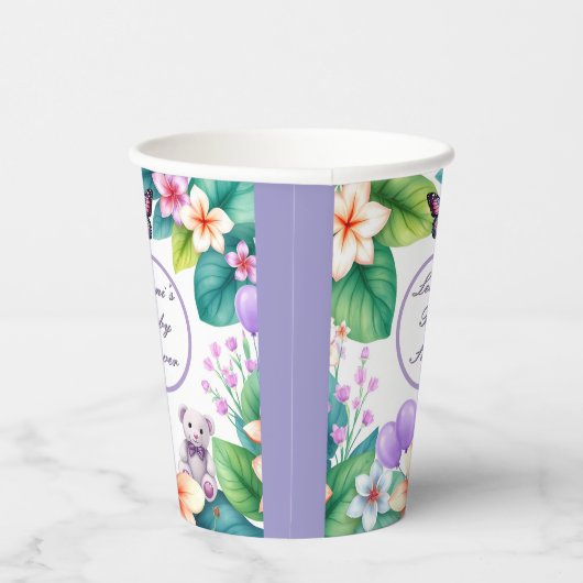 Baby in Bloom floral baby shower unisex Papieren Bekers (Rechts)