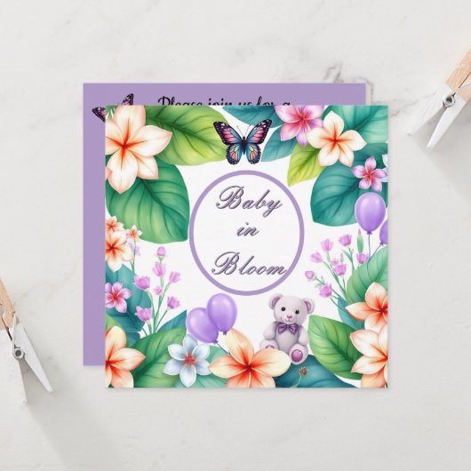 Baby in Bloom floral baby shower unisex uitnodigin Kaart (Voorkant / Achterkant in situ)