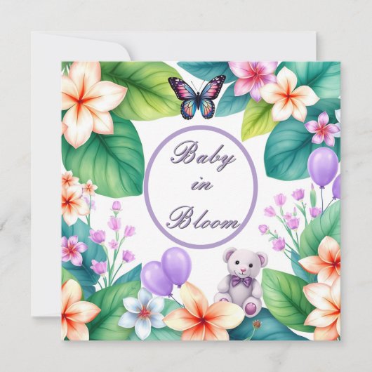 Baby in Bloom floral baby shower unisex uitnodigin Kaart (Voorkant)