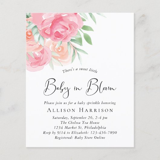 Baby in Bloom Floral Baby Sprinkle Budget Invite (Voorkant)