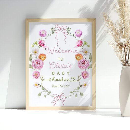 Baby in Bloom Floral Bow Baby shower Welkom Poster