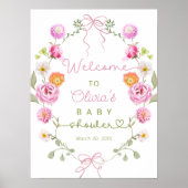 Baby in Bloom Floral Bow Baby shower Welkom Poster (Voorkant)