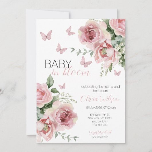 Baby in Bloom Floral & Butterfly Baby Shower  Kaart (Voorkant)