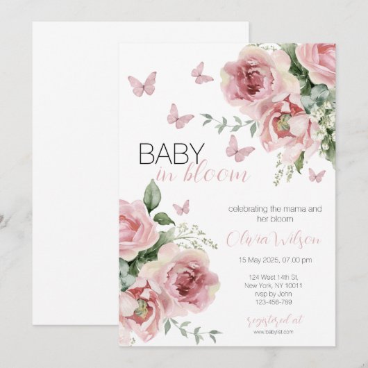 Baby in Bloom Floral & Butterfly Baby Shower  Kaart (Voorkant / Achterkant)