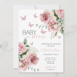 Baby in Bloom Floral & Butterfly Baby Shower  Kaart