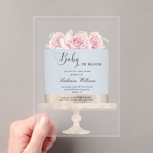 Baby in Bloom Floral Cake Baby shower Acryl Uitnodigingen (Insitu (Draagbaar))