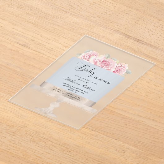 Baby in Bloom Floral Cake Baby shower Acryl Uitnodigingen (Laagn)