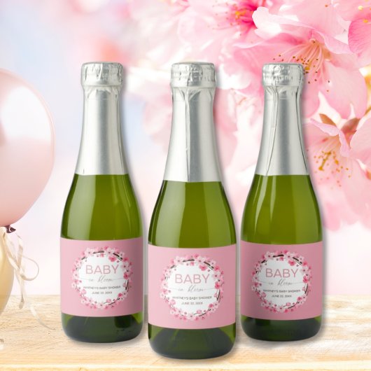Baby in Bloom Floral Cherry Blossom Sparkling Wijnetiket