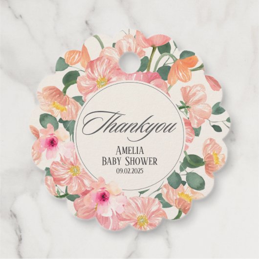 Baby in bloom floral chic baby shower Dank u Bedankjes Labels (Achterkant)