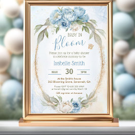 Baby in Bloom Floral Elegant Blue Boy Baby shower Kaart