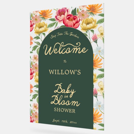 Baby in Bloom Floral Garden Baby shower Welkom Acryl Bord (Hoek)