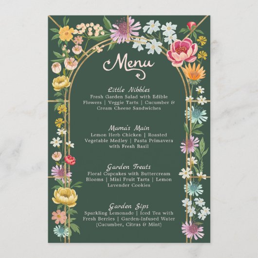 Baby in Bloom Floral Garden Greenhouse Baby shower Menu (Voorkant)