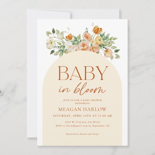 Baby in Bloom Floral Girl Baby shower Invitation Kaart (Voorkant)