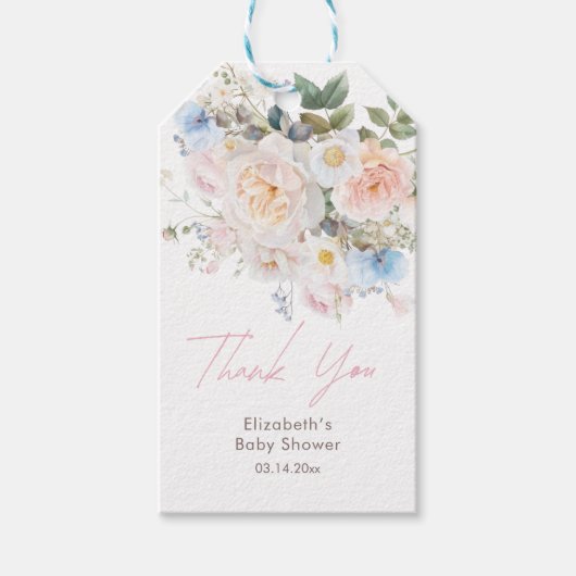 Baby in Bloom Floral Pink Baby shower Cadeaulabel (Voorkant)