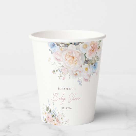 Baby in Bloom Floral Pink Baby shower Papieren Bekers (Voorkant)