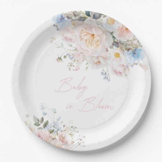 Baby in Bloom Floral Pink Baby shower Papieren Bordje (Voorkant)