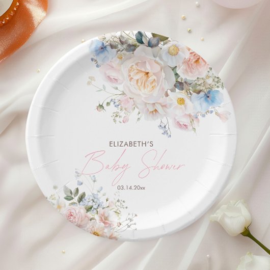Baby in Bloom Floral Pink Baby shower Papieren Bordje